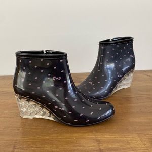 Cute Sanmm Hello Kitty Wedge Rain Boot Heel Black